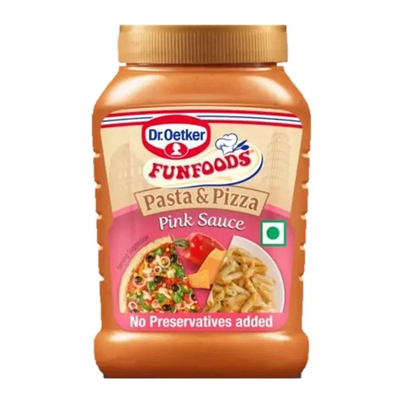 Dr. Oetker Pasta and Pizza Pink Sauce 295g in a jar, ideal for Italian dishes, part of dry grocery collection.