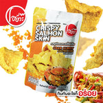 O-yua Fish Skin Crispy Fried Salmon Crab Curry Salted Egg snack in 72g bag, showing crunchy fish skin with curry and salted egg flavor