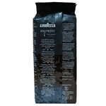 Lavazza Caffe Espresso coffee beans in a jar, showcasing the rich, dark roasted beans used for espresso drinks.