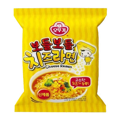 Ottogi Bodle Bodle Cheese Ramen package with noodles and cheese flavor seasoning, ready for quick cooking.