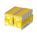 Halls XS Singha Lemon Soda snack candies, 12g x12 pack of confectionery treats with lemon flavor and Halls branding.
