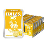Halls XS Singha Lemon Soda snack candies in 12g package, colorful individually wrapped confectionery from the HALLS brand.