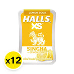 Halls XS Singha Lemon Soda flavored candies in a clear package, showcasing the individually wrapped small snack pieces.