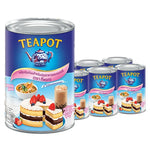 Teapot Milk Powder in a 385g container, shown stacked in a pack of six, for dry grocery use by TEAPOT brand.