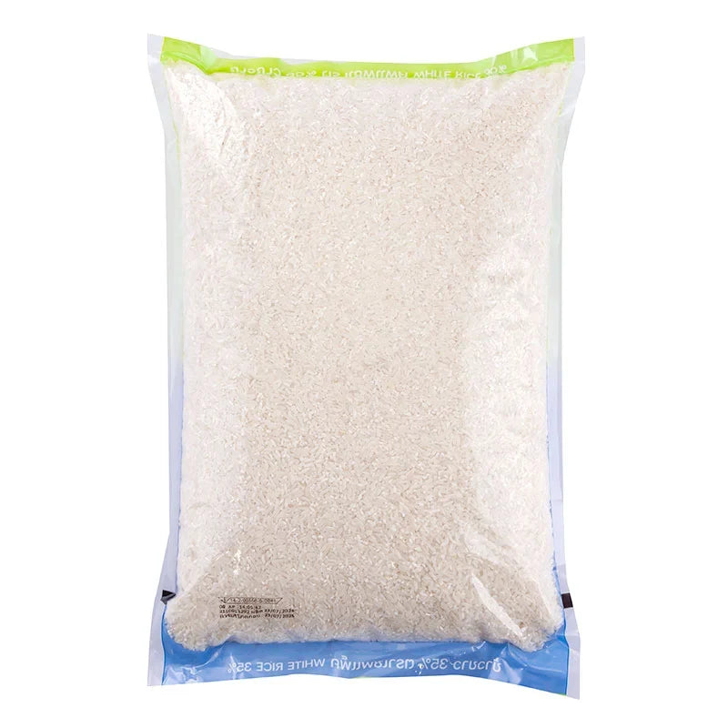 Savepak White Rice 5kg bag, dry grocery product with 35% savings, featuring a white rice package from Savepak brand.