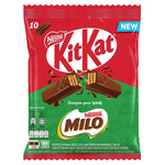 Kitkat X Milo wafer fingers in chocolate malt flavor, 16g x10 pack, a snack confectionery with crispy wafer and Milo malt coating