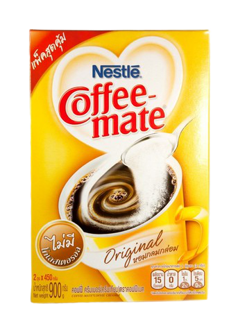 Nestle Coffee Mate cream powder box for coffee, creamy drink enhancer, with white and blue packaging visible in the image.
