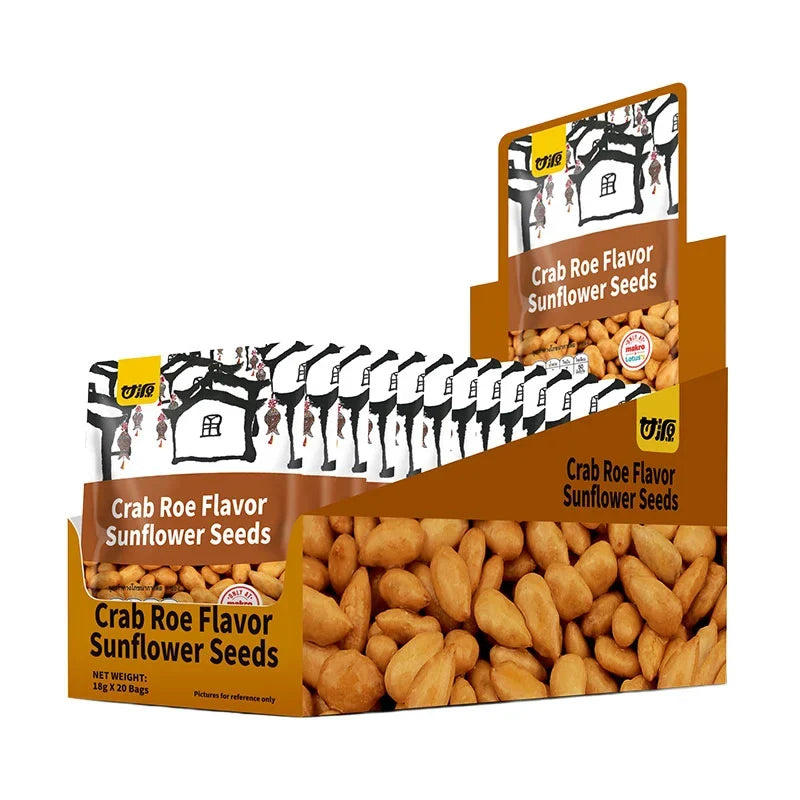 Gain YUM Sunflower Seeds Crab Roe Flavor 360g, dry grocery snack in a resealable bag with sunflower seeds visible inside.