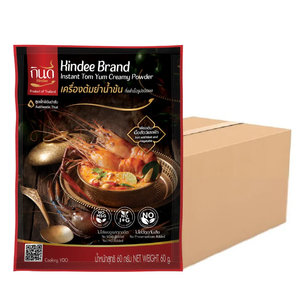 Dry grocery image of Kindee Tom Yum Nam powder by KINDEE, 60g x 60 packs, showing the packaging and product details.