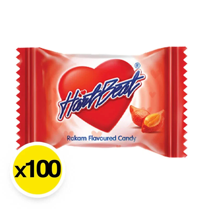 Hartbeat Candy Rakam flavor snack featuring colorful, bite-sized confectionery pieces in a clear bag.