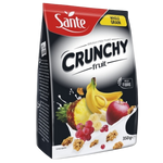 Sante Crunchy Fruit Oat Flakes in a bowl with fresh fruits and milk, showing the cereal's crispy texture and colorful ingredients.