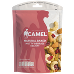 Camel Nutty Berries confectionery snacks featuring mixed nuts and dried berries in a colorful package.
