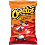 Crispy cheesy Cheetos snack in bright orange packaging, showcasing crunchy, cheesy flavored confectionery snacks.
