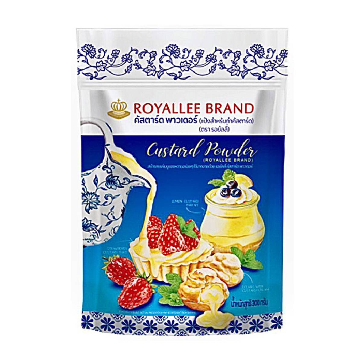 Royallee Custard Powder in a grocery package, ready for cooking or baking, with a bright label and product details visible.