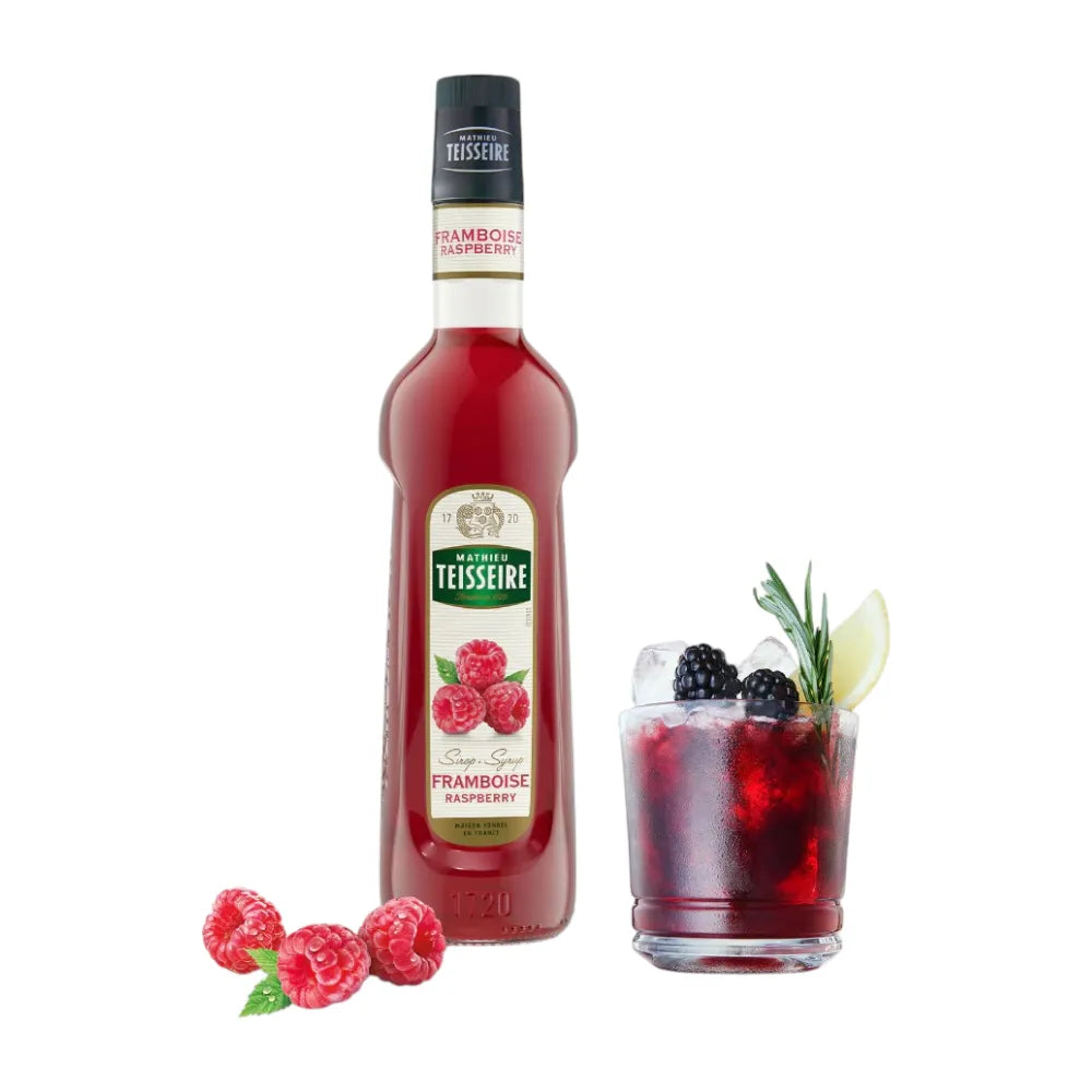 Mathieu Teisseire Raspberry Syrup in a 700ml bottle, ideal for drinks and desserts, from the dry grocery collection.