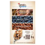 Post Great Grains Blueberry Nut Crunch cereal in a bowl with blueberries and nuts, showcasing the colorful cereal with a spoon.