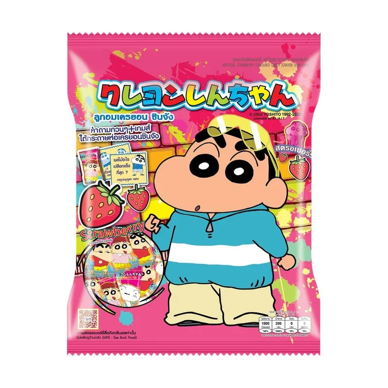 Shinchan Candy Strawberry 270g, colorful strawberry-flavored candies in a clear bag, perfect for snacks and confectionery.