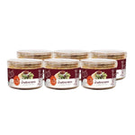 J-LEK Jae Lek Red Eye Chili Paste in plastic jars, 90g each, showcasing bright red chili paste in six jars for dry grocery use.