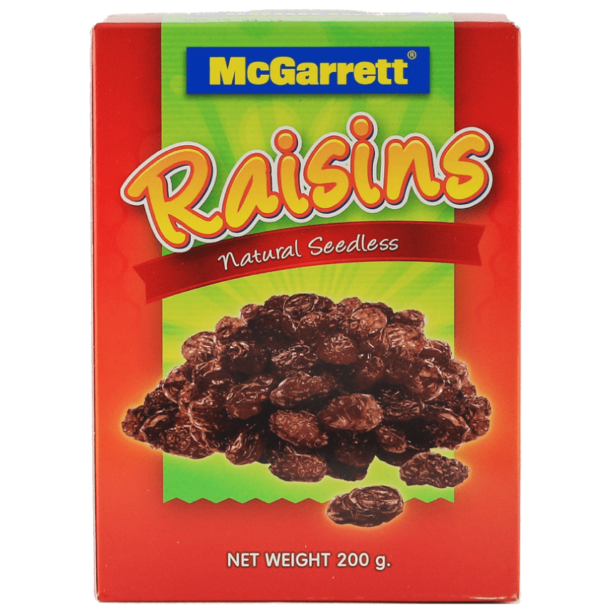 McGarrett Black confectionery snack pack showing dark chocolate-coated treats in a clear wrapper.
