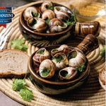 Maison Romanzini Escargot Helix Wild Burgundy Snails in glass jar, ready for gourmet cooking, from Maison Romanzini dry grocery collection.
