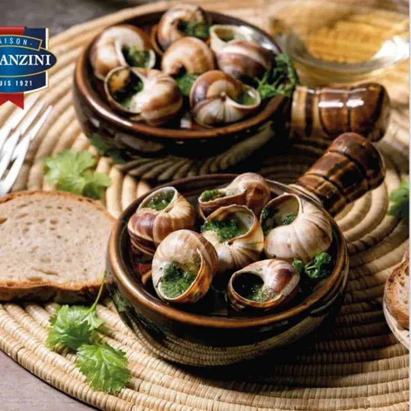 Maison Romanzini Escargot Helix Wild Burgundy Snails in glass jar, ready for gourmet cooking, from Maison Romanzini dry grocery collection.