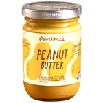 Creamy Paweenee's Peanut Butter jar with a label featuring peanuts and natural ingredients, for grocery use.