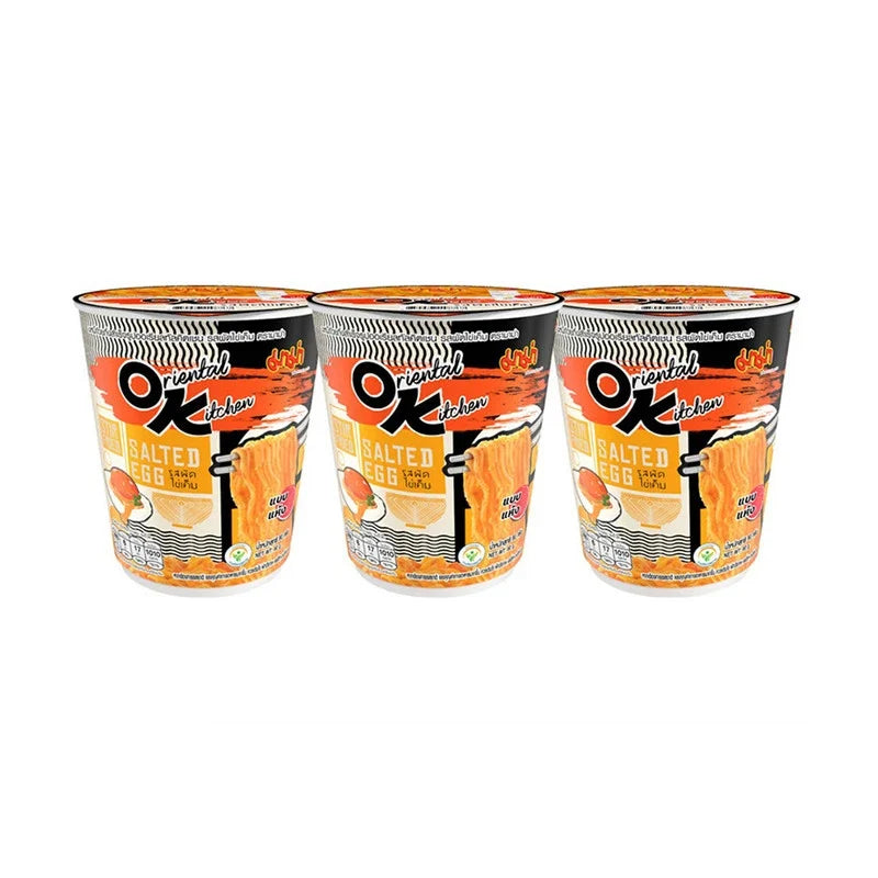 Mama Mama Cup Oriental Salted Egg Flavor Cups, dry grocery snack with salted egg seasoning in a colorful packaging.