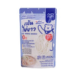 NIMNIM Egg White Noodles, high protein, flour-free, fat-free dry grocery product with cooked noodles on a white plate.