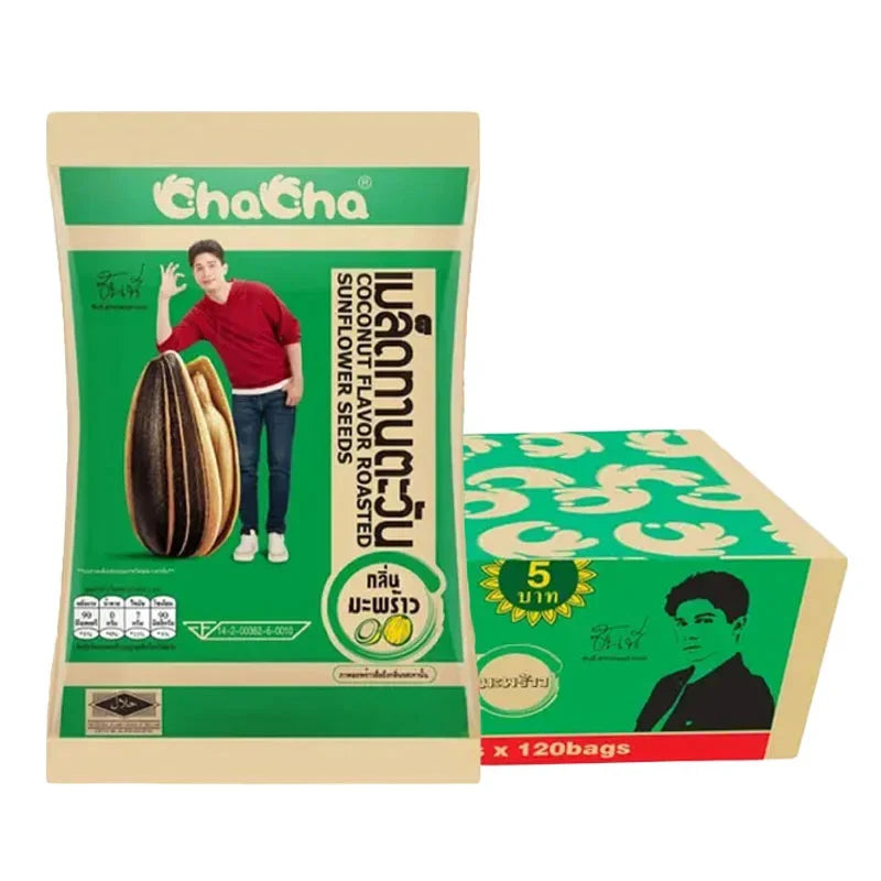 Chacha Sunflower Seeds Coconut Flavor 15g snack pack, dry grocery confectionery, with sunflower seeds flavored with coconut.