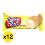 Fershay Vanilla Flavored Cake Roll filled with cream, 20g snack, packaged in a clear wrapper, ideal for dry grocery and confectionery.