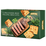 Pick Me Coriander Beef confectionery snack in a clear package, showcasing shredded beef with coriander seasoning.