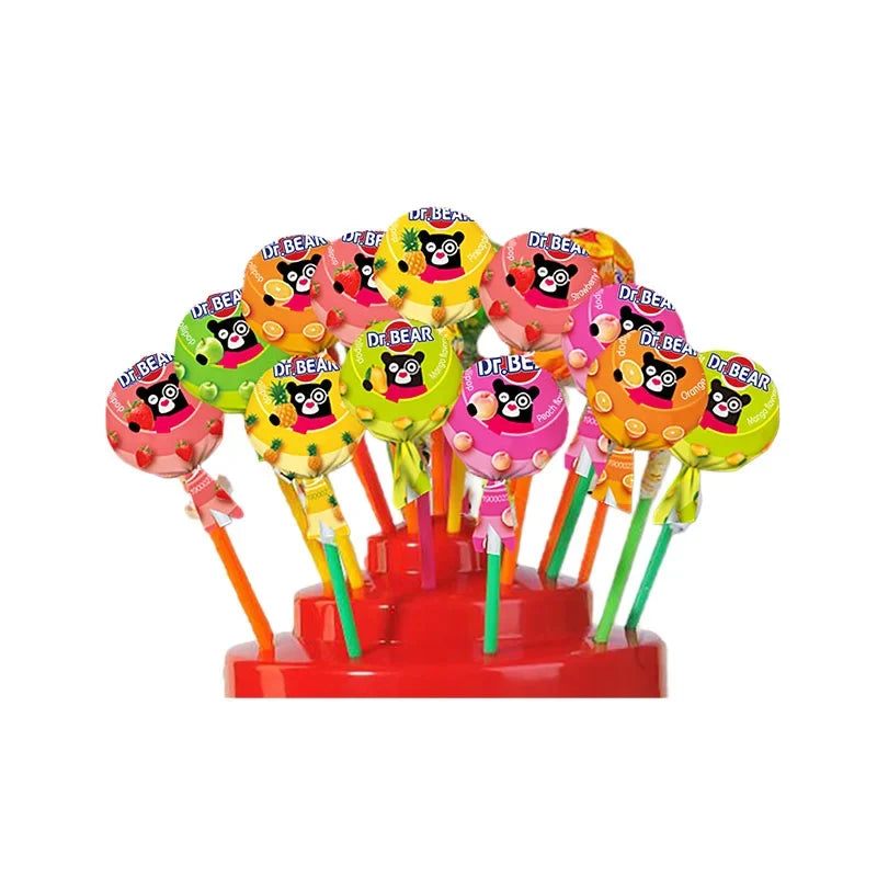 DR.BEAR Lollipop Mixed Fruit 1kg, colorful assorted fruit-flavored candies for snacks and confectionery.