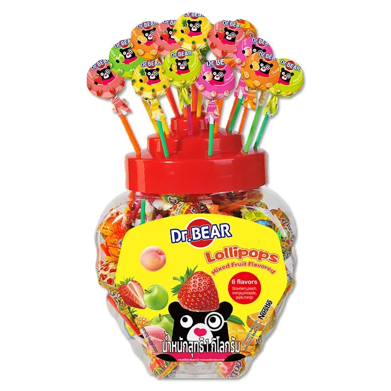DR.BEAR Dr.bear Lollipop Mixed Fruit 1kg, colorful assorted fruit-flavored candies for snacks and confectionery.