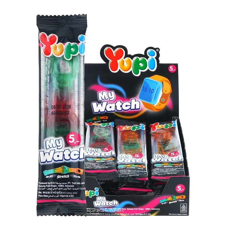 Yupi Gummy My Watch 13g snack packs, colorful gummy candies in a clear bag, perfect for snack lovers and confectionery treats