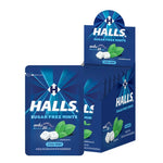 Halls Mints Cool Mint Candy in a 15.4g packet, part of dry grocery snacks and confectionery by HALLS.