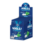 Halls Mints Cool Mint Candy pack with 10 individual 15.4g bags, refreshing mint flavor, in a colorful snack and confectionery package.