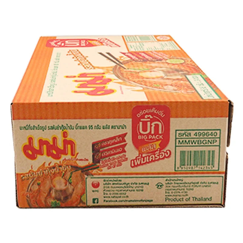 Mama Big Pack Instant Noodle Creamy Shrimp Tom Yum 95g, package of 24, with noodles and shrimp flavor on the front.