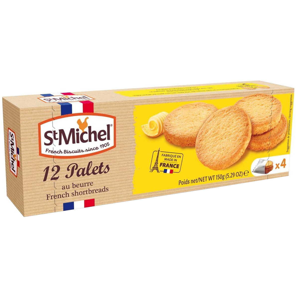 St Michel French shortbread cookies on a plate, showcasing golden, flaky confectionery snacks with a buttery texture.