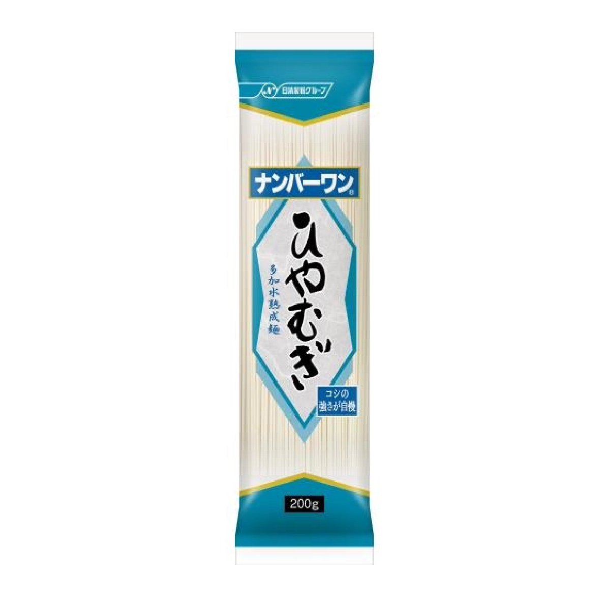Nisshin No.1 Hiyamugi Noodles in a package, thin wheat noodles for Asian cuisine, by Nisshin brand.