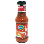 Remia Mexican Salsa Sauce in a jar, showcasing vibrant red salsa with herbs and spices, perfect for Mexican dishes.