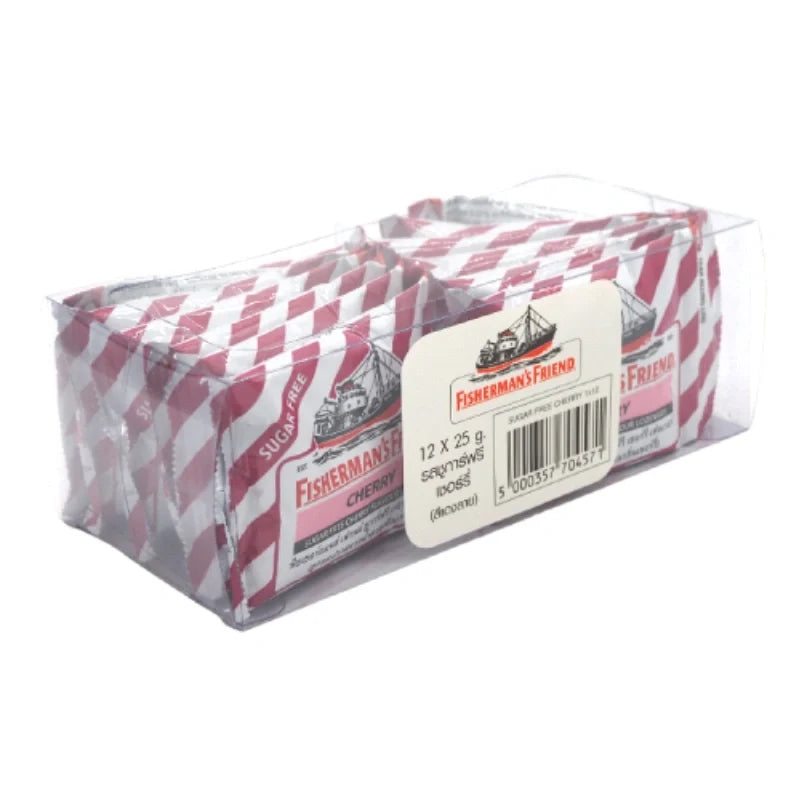 Fisherman's Friend Sugar-Free Cherry Lozenges in a pack of 12, chewy cherry-flavored candies from the confectionery snack range.