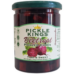 Jar of Pickle Kings beetroot pickle cubes, vibrant pink beetroot chunks in tangy preserved flavor, ideal for adding to dishes or snacks.