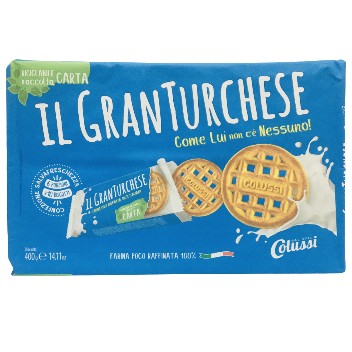 Colussi Il Granturchese biscuits, Italian confectionery snacks with a golden, crispy exterior and sweet filling, displayed in a bowl.