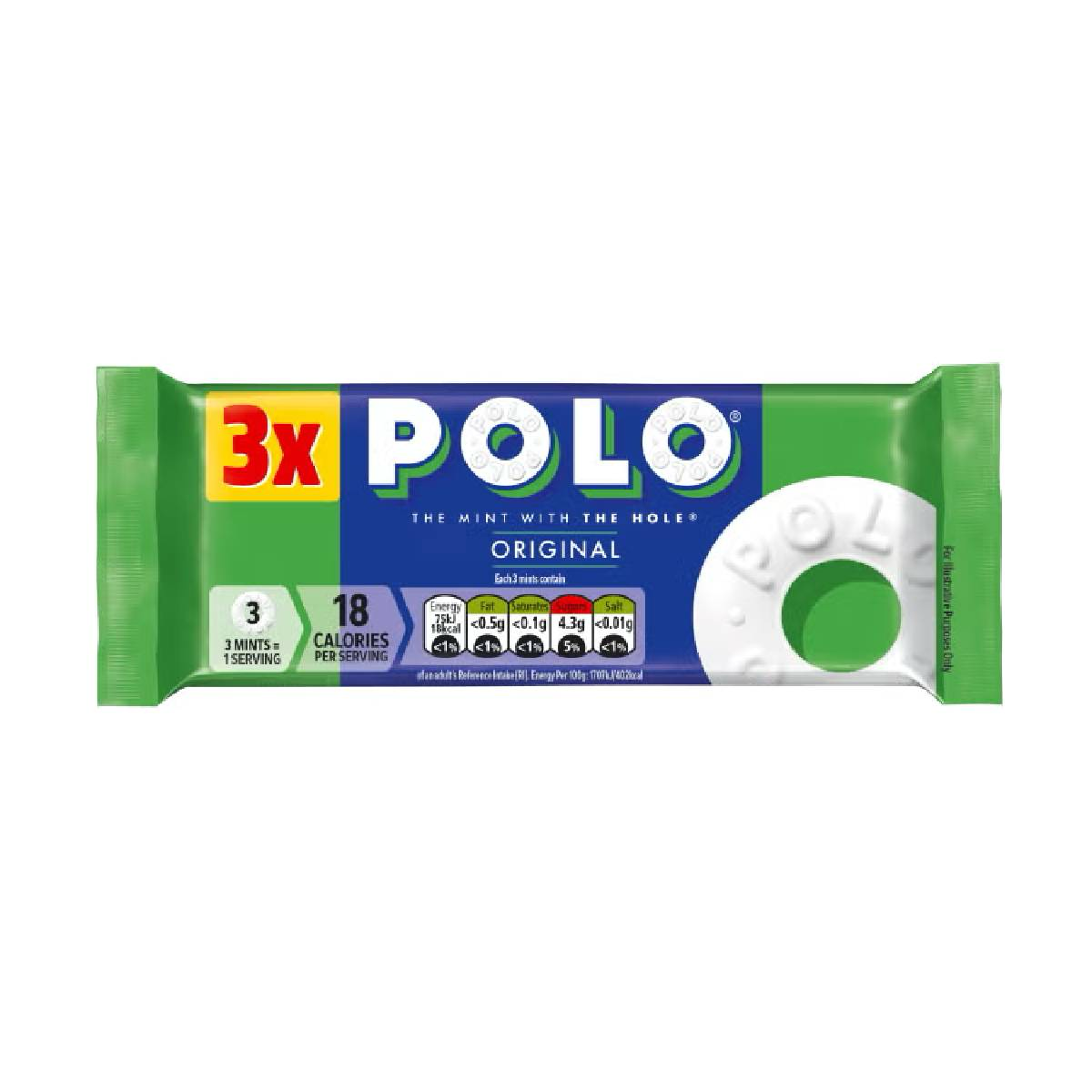 Three Polo Original Mint Tube packs of confectionery snacks with mint candies in bright packaging.