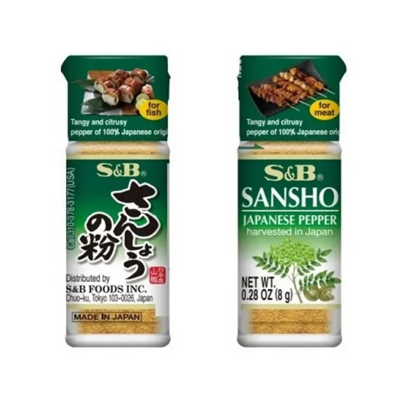 S & B Yakitori Chicken and Teriyaki Fish bottles, 8g each, in a pack of six for Asian cooking and flavorful sauces.