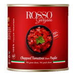 ROSso Chopped Tomatoes Sauce in 2.5kg dry grocery pack, featuring a jar with red tomato sauce and label on a white background.