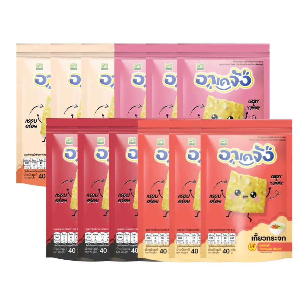 Akejang glass dumplings snack set with crispy jars in various flavors, showcasing colorful, textured confectionery treats.