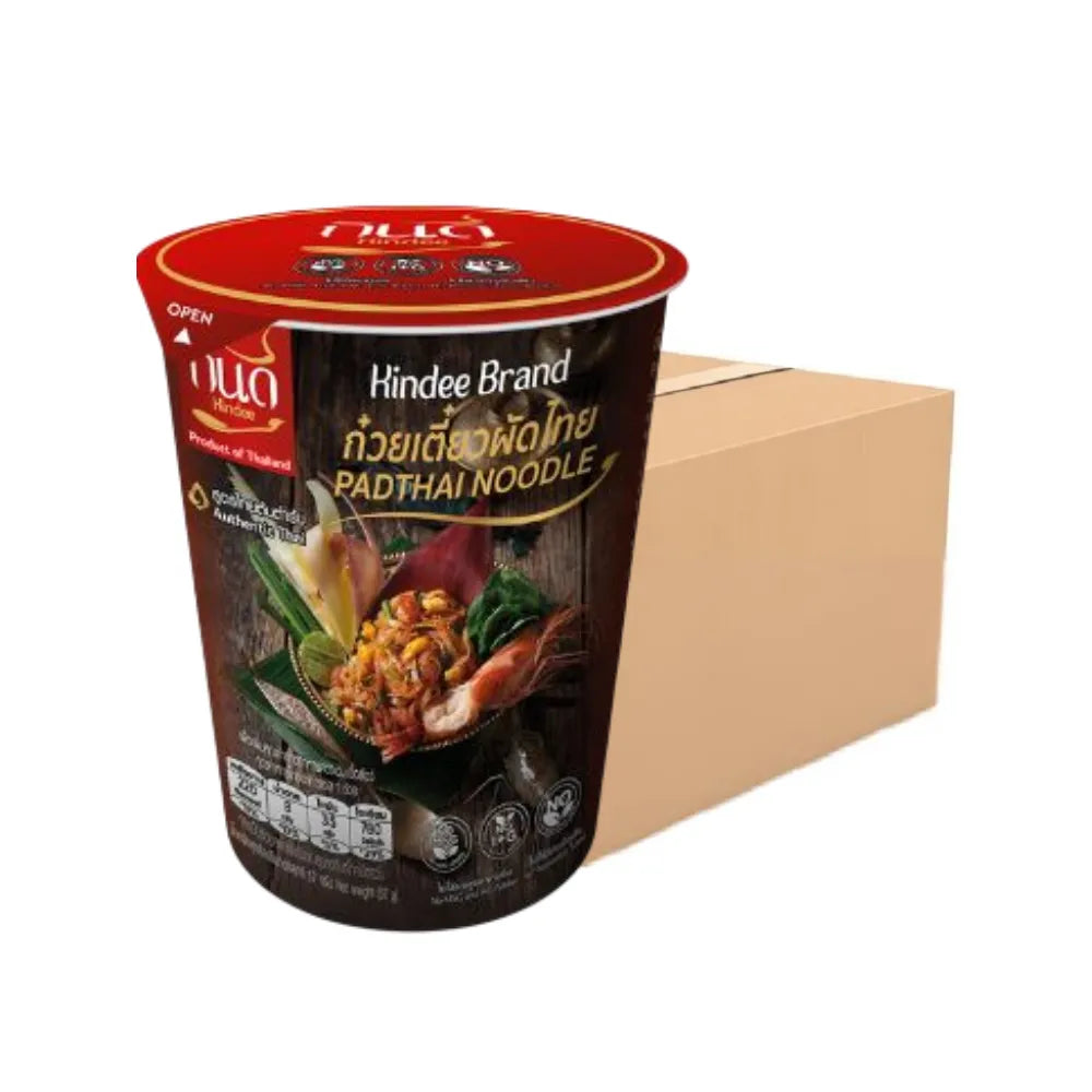 Kindee Pad Thai Cup 58g, dry grocery product with prepared Thai noodle dish in a convenient cup, by KINDEE.