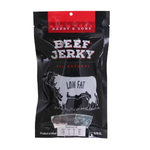 Daddy And Sons Original Beef Jerky snack with natural smoked flavor, showcasing the beef jerky pieces on a rustic surface.