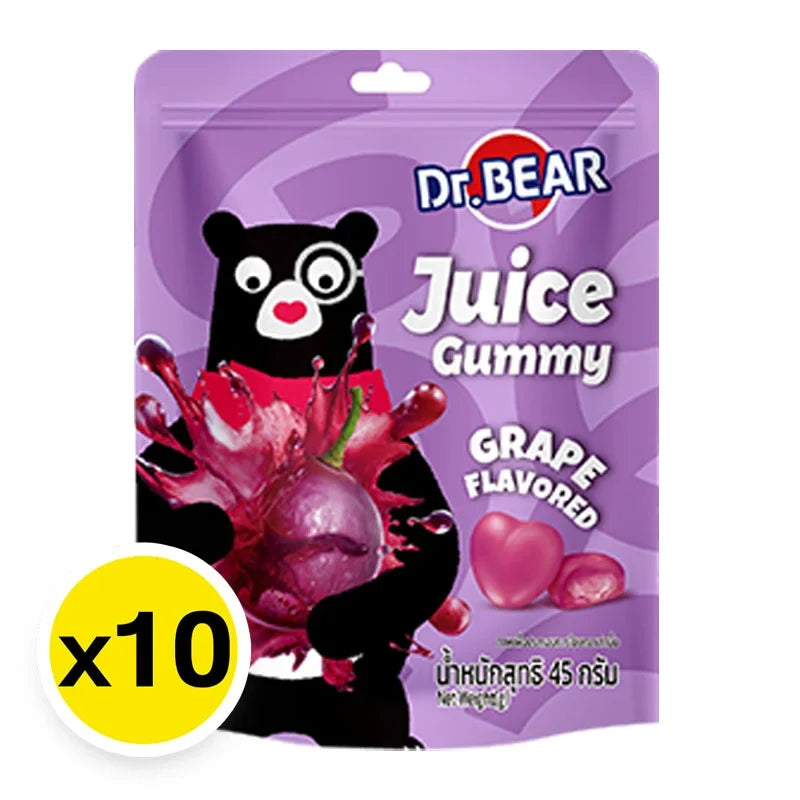 DR.BEAR Purple Grape Gummy candies in a 45g pack, showing colorful grape-shaped gummies from the snack and confectionery category.